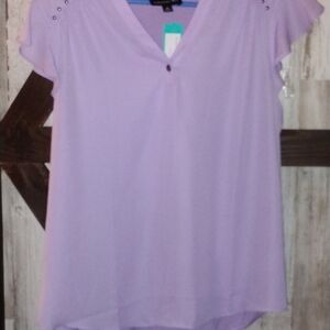Purple Asymmetrical Blouse with Short Sleeves